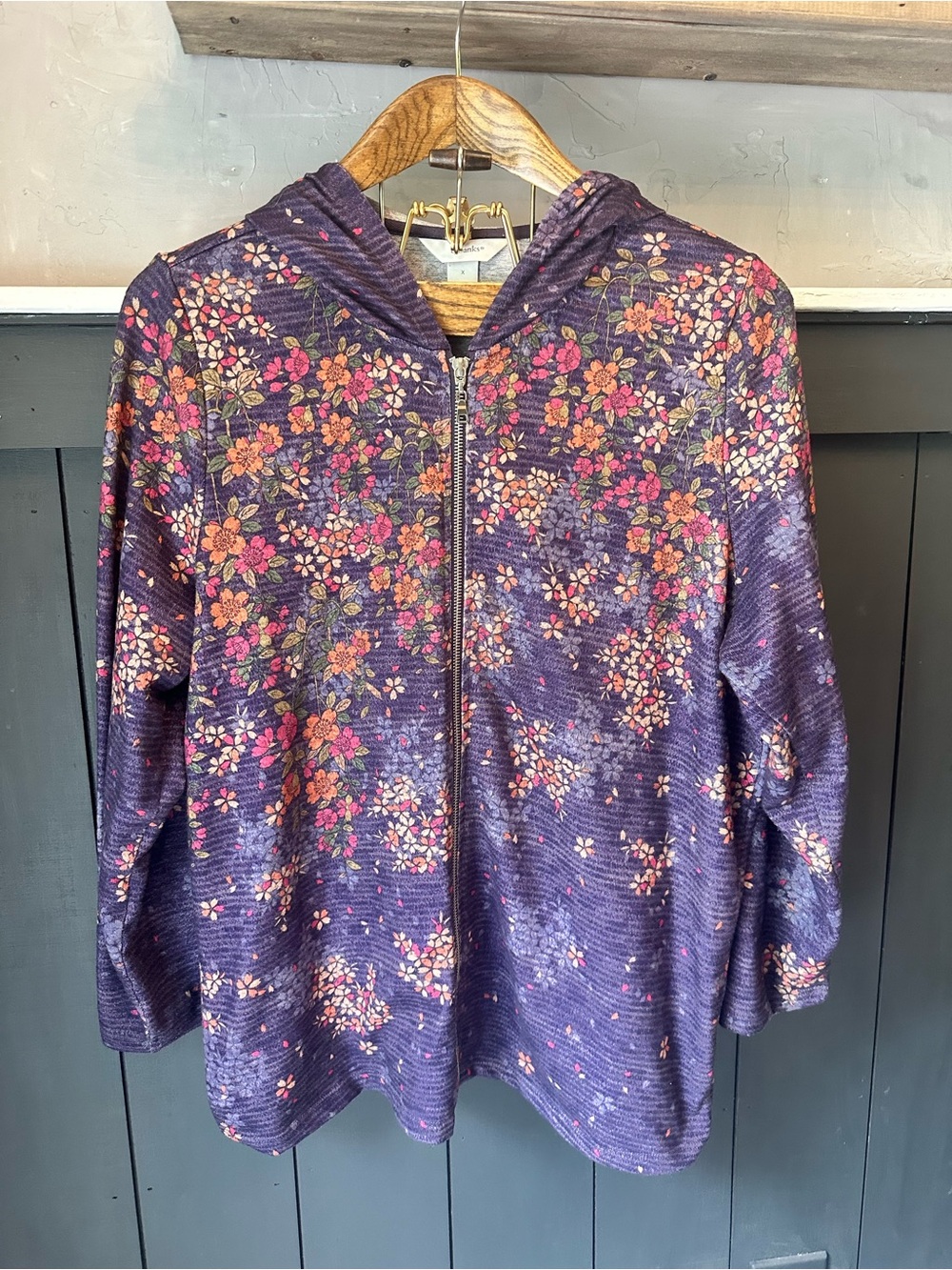 CJ Banks Purple Floral Full Zip Hooded Top size X